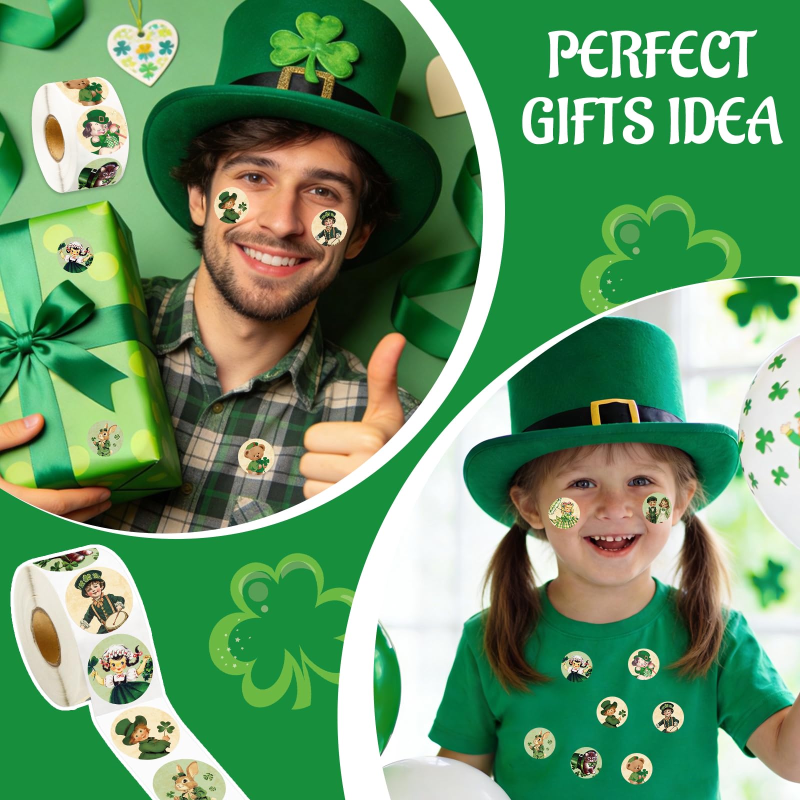 Ceiba Tree Vintage Retro St. Patrick's Day Stickers for Kids 1 Roll 500 Pcs for St Patricks Day Scrapbook Envelope Seal Stickers Cards Crafts Irish Party Decor - Image 9