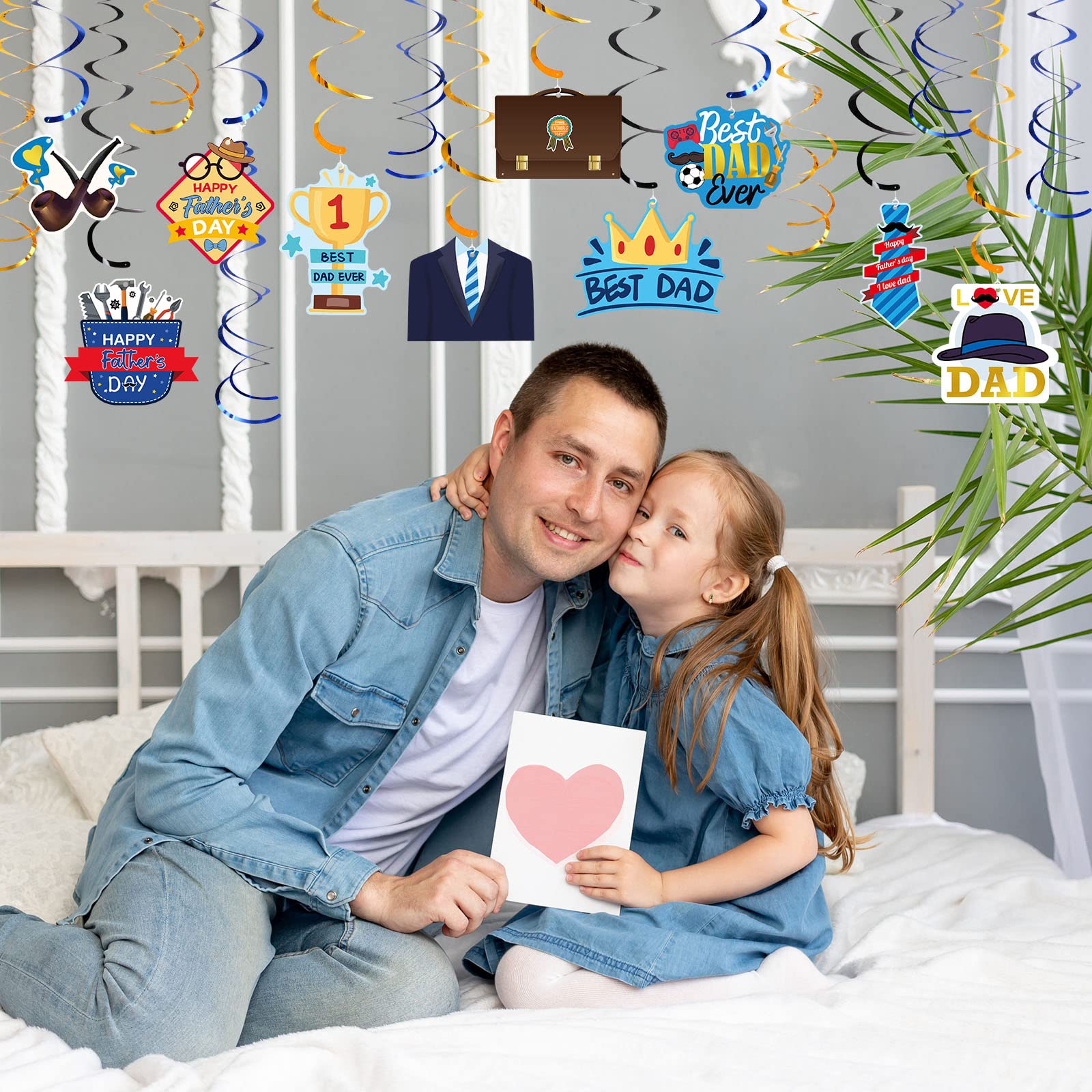 Fathers Day Decorations Hanging Swirls Double Sided Blue Gold Ceiling Banner Decor for Happy Father’s Day Birthday Party Favors Supplies - Image 6