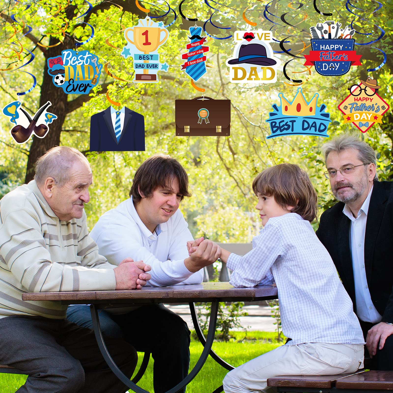 Fathers Day Decorations Hanging Swirls Double Sided Blue Gold Ceiling Banner Decor for Happy Father’s Day Birthday Party Favors Supplies - Image 7