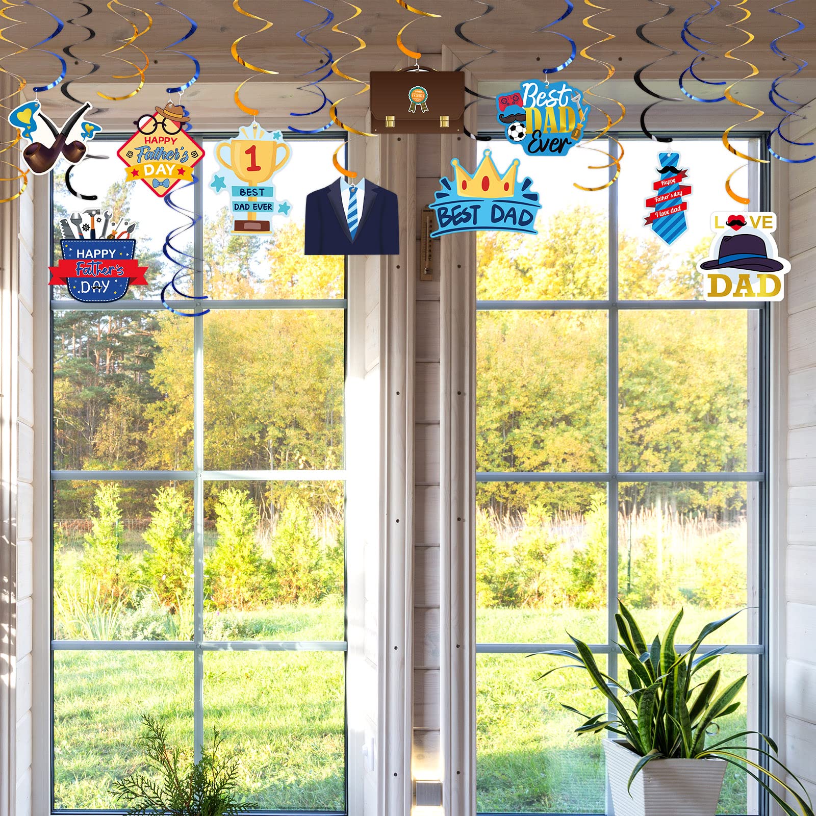 Fathers Day Decorations Hanging Swirls Double Sided Blue Gold Ceiling Banner Decor for Happy Father’s Day Birthday Party Favors Supplies - Image 8