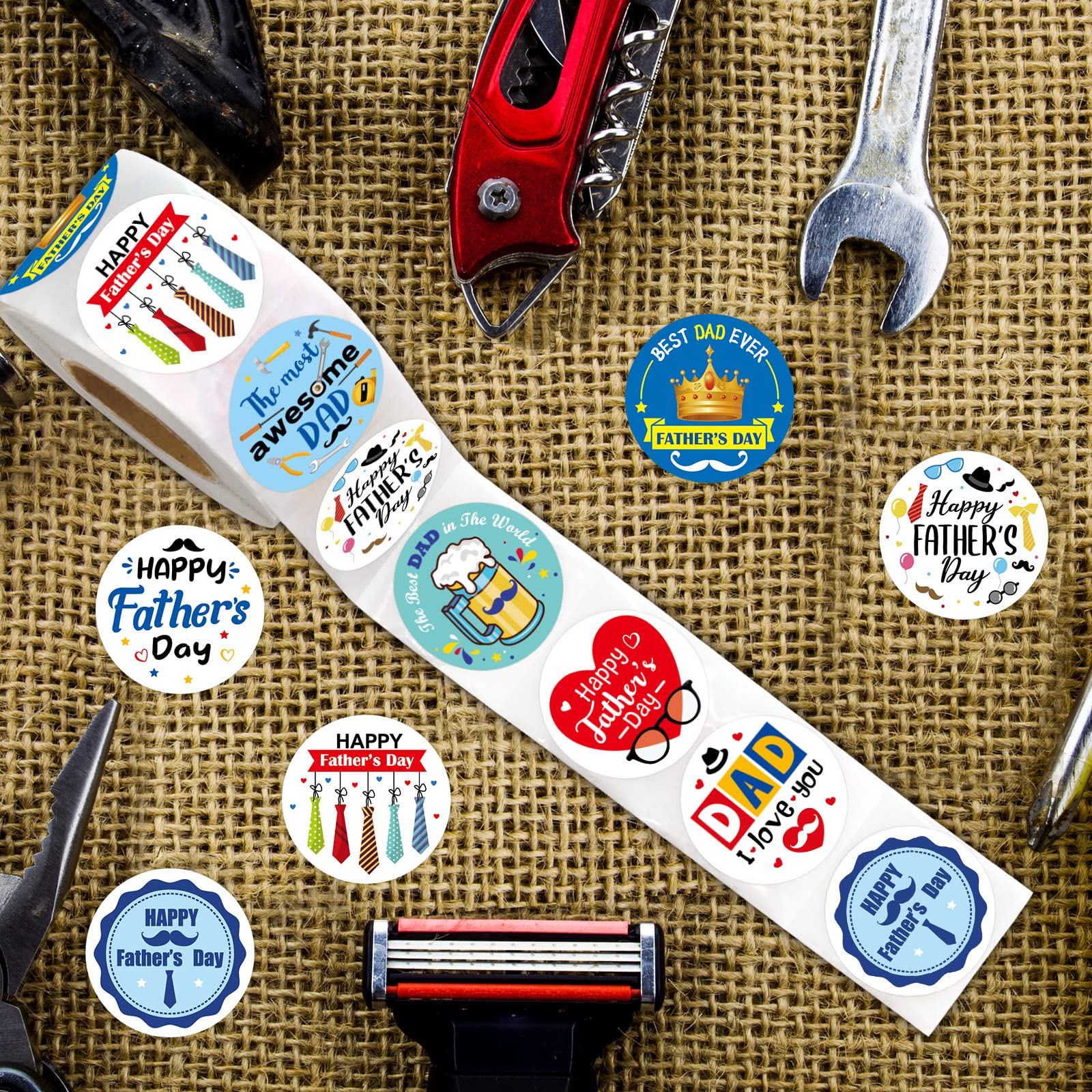 Happy Fathers Day Stickers 500 Pcs 1.5 Inches Dad Round Sticker Labels Roll for Greeting Cards Envelopes Seals Cookies Box Wrapping Decorations Father’s Day Party Decor Favor Supplies - Image 6
